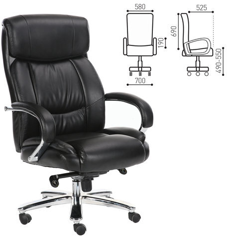 Кресло офисное BRABIX PREMIUM "Direct EX-580", хром, рециклированная кожа, черное, 531824