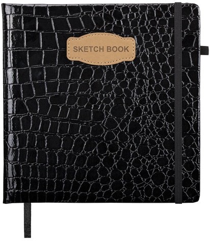 Скетчбук, слоновая кость 140 г/м2, 200х200 мм, 80 л., КОЖЗАМ, резинка, BRAUBERG ART CLASSIC, CROCO, черный, 116472