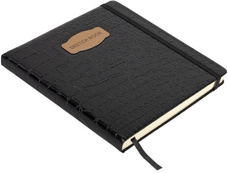 Скетчбук, слоновая кость 140 г/м2, 200х200 мм, 80 л., КОЖЗАМ, резинка, BRAUBERG ART CLASSIC, CROCO, черный, 116472