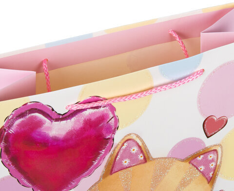 Пакет подарочный 26,5x12,7x33 см ЗОЛОТАЯ СКАЗКА "Lovely Kitty", глиттер, белый с розовым, 608242