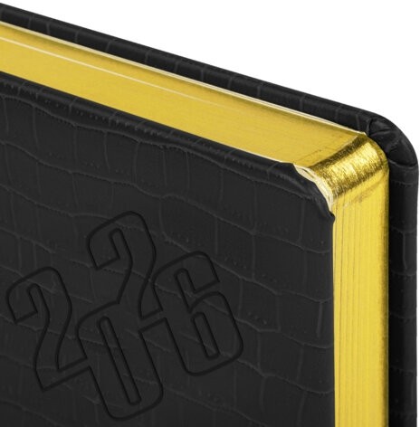 Ежедневник датированный 2026, А5, 138x213 мм, BRAUBERG "Comodo", под кожу, черный, 117049