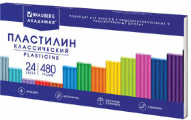 Пластилин классический BRAUBERG &quot;АКАДЕМИЯ Супер ХИТ&quot;, 24 цвета, 480 г, стек, ВЫСШЕЕ КАЧЕСТВО, 106424