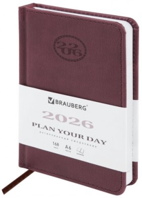 Ежедневник датированный 2026, МАЛЫЙ ФОРМАТ 100х150 мм, А6, BRAUBERG &quot;Favorite&quot;, под кожу, коричневый, 117249