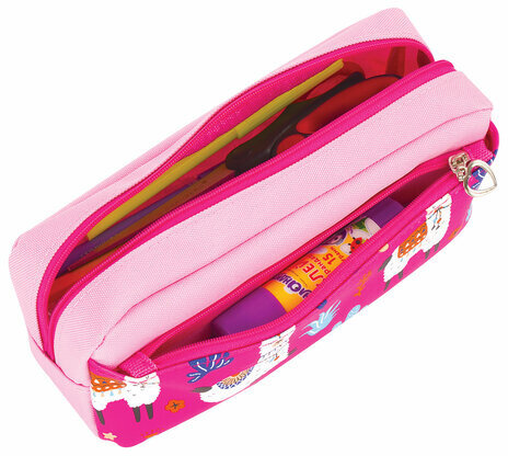 Пенал-косметичка ЮНЛАНДИЯ, 2 отделения, мягкий, "Ламы", розовый, 20х6х9 см, 228980