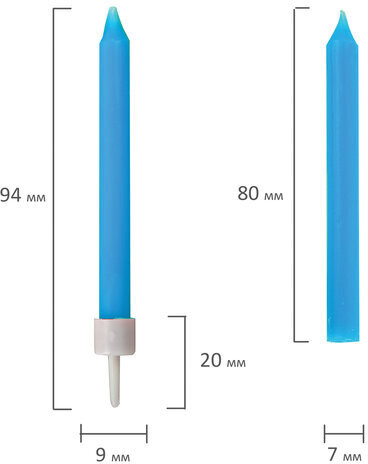 Набор свечей для торта 20 шт., 8 см, с держателями, голубые, ЗОЛОТАЯ СКАЗКА, в блистере, 591455