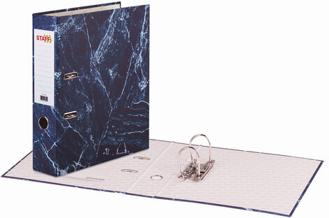 Папка-регистратор STAFF "Basic" БЮДЖЕТ с мраморным покрытием, 70 мм, без уголка, синяя, 229618