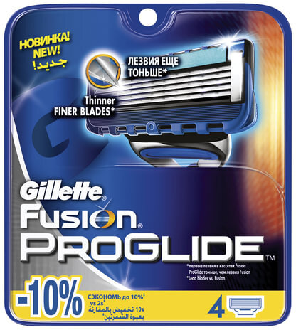 Сменные кассеты для бритья 4 шт., GILLETTE (Жиллет) "Fusion ProGlide", для мужчин