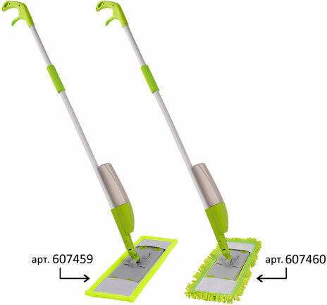 Швабра с флаундером 40 см с распылителем, черенок-рукоятка 122 см, МОП микрофибра (тип К), ЛЮБАША, 603787