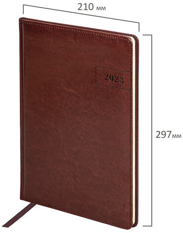 Еженедельник датированный 2023 БОЛЬШОЙ ФОРМАТ 210х297 мм А4, BRAUBERG "Imperial", коричневый, 113938