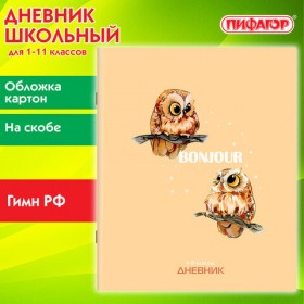 Дневник 1-11 класс 40 л., на скобе, ПИФАГОР, обложка картон, &quot;Совушки&quot;, 106814
