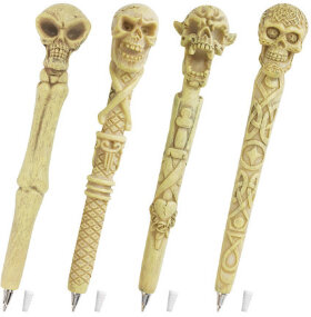 Ручка фигурная &quot;ЧЕРЕПА-2&quot;, СИНЯЯ, 4 дизайна ассорти, линия письма 0,5 мм, дисплей, BRAUBERG, 142774