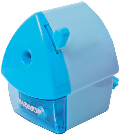 Точилка механическая ПИФАГОР "Домик гнома", металлический механизм, корпус голубой, 270425