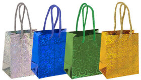 Пакет подарочный 11,4x6,4x14,6 см, ЗОЛОТАЯ СКАЗКА голография, ассорти 4 цвета, 606605