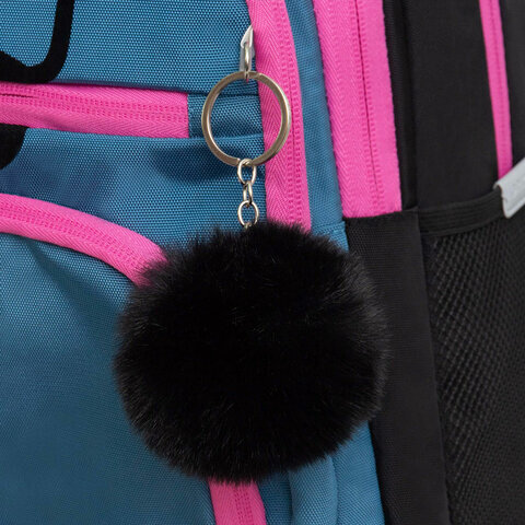 Рюкзак GRIZZLY школьный, укрепленная спинка, 3 отделения, для девочек, CUTE KITTEN, синий, 39х30х20 см, RG-362-1/2