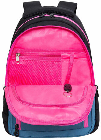 Рюкзак GRIZZLY школьный, укрепленная спинка, 3 отделения, для девочек, CUTE KITTEN, синий, 39х30х20 см, RG-362-1/2