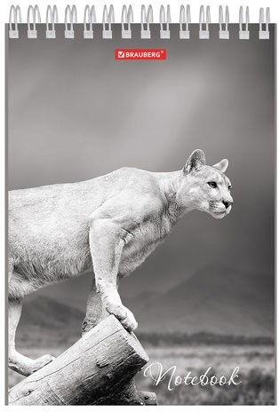 Блокнот А5 (146х205 мм), 60 л., гребень, картон, жесткая подложка, клетка, BRAUBERG, "Животные", 129810