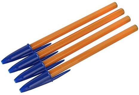 Ручки шариковые BIC "Orange Original Fine", НАБОР 4 шт., СИНИЕ, узел 0,8 мм, линия письма 0,3 мм, пакет, 8308521