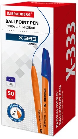Ручка шариковая BRAUBERG "X-333 Orange", СИНЯЯ, корпус оранжевый, узел 0,7 мм, линия письма 0,35 мм, 142409