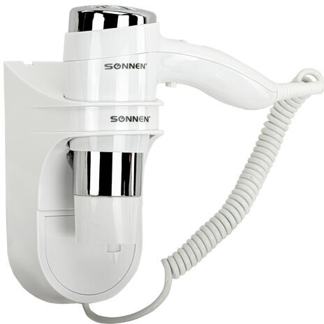 Фен для волос настенный SONNEN HD-2112 EXTRA POWER, 1600 Вт, 2 скорости, белый/хром, 608480