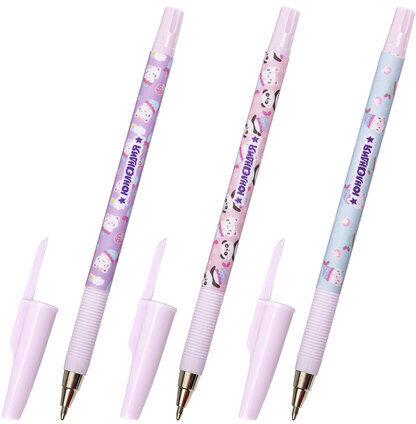 Ручка шариковая ЮНЛАНДИЯ "PURRMAID", синяя, SOFT TOUCH покрытие, узел 0,7 мм, линия письма 0,35 мм, 143731