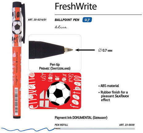 Ручка шариковая BRUNO VISCONTI FreshWrite, СИНЯЯ, "Футбол. Чемпионы. Англия", линия письма 0,5 мм, 20-0214/107