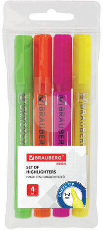 Набор текстовыделителей BRAUBERG 4 шт., АССОРТИ, &quot;Energy Neon&quot;, линия 1-3 мм, 150486