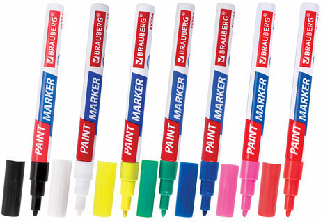 Маркер-краска лаковый EXTRA (paint marker) 2 мм, НАБОР 7 цветов, УСИЛЕННАЯ НИТРО-ОСНОВА, BRAUBERG, 151996
