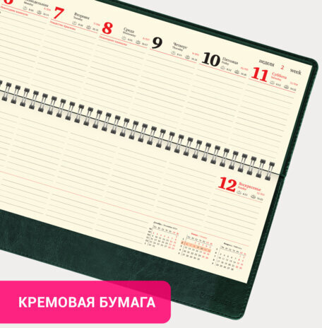 Планинг датированный 2025 305х140 мм BRAUBERG "Imperial", под кожу, зеленый, 115699