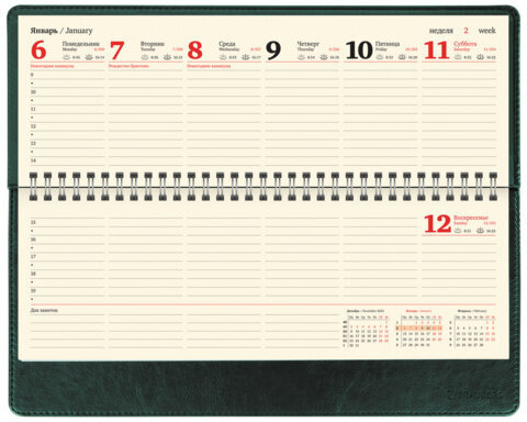 Планинг датированный 2025 305х140 мм BRAUBERG "Imperial", под кожу, зеленый, 115699