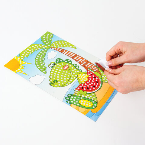 Набор для творчества "Сверкающая мозаика из мягкого пластика", "Крокодил", 21х29 см, ЮНЛАНДИЯ, 662366