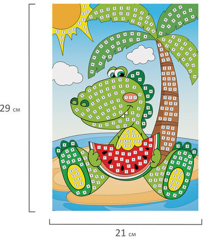 Набор для творчества "Сверкающая мозаика из мягкого пластика", "Крокодил", 21х29 см, ЮНЛАНДИЯ, 662366