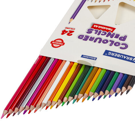 Карандаши цветные BRAUBERG PREMIUM, 24 цвета, трехгранные, грифель мягкий 3,3 мм, 181653