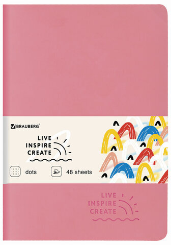 Тетрадь 48 л. в точку обложка кожзам SoftTouch, сшивка, A5 (147х210мм), РОЗОВЫЙ, BRAUBERG RAINBOW, 403882
