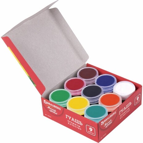 Гуашь BRAUBERG "МАГИЯ ЦВЕТА", 9 цветов по 20 мл, 190556