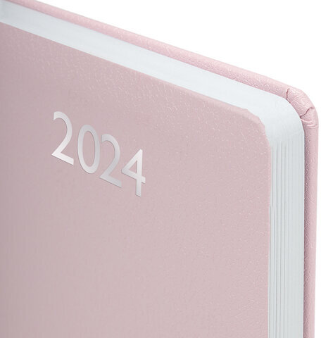 Ежедневник датированный 2024 А5 138x213 мм BRAUBERG "Profile", балакрон, светло-розовый, 114868
