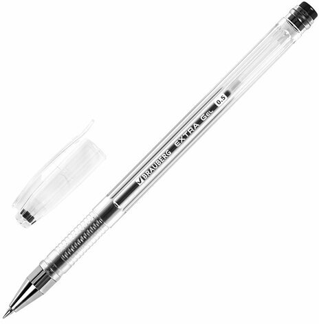 Ручки гелевые BRAUBERG "EXTRA", ЧЕРНЫЕ, НАБОР 4 штуки, узел 0,5 мм, линия 0,35 мм, 143906