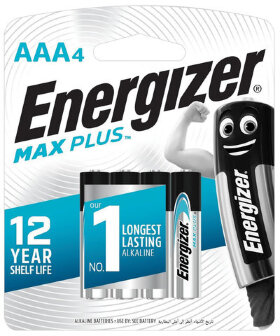 Батарейки КОМПЛЕКТ 4 шт., ENERGIZER Max Plus, AAA (LR03, 24А), алкалиновые, мизинчиковые, блистер, E301321701