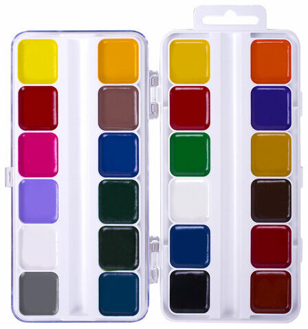 Краски акварельные ЮНЛАНДИЯ "ВЕСЁЛЫЙ ШМЕЛЬ", медовые, 24 цвета, квадратные кюветы, пластик, 192363