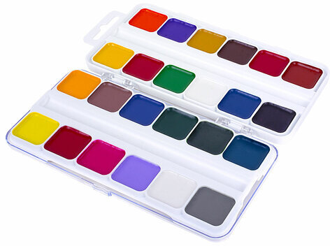 Краски акварельные ЮНЛАНДИЯ "ВЕСЁЛЫЙ ШМЕЛЬ", медовые, 24 цвета, квадратные кюветы, пластик, 192363