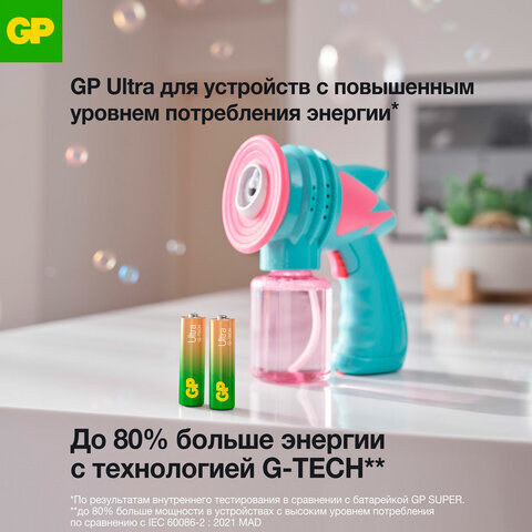 Батарейки КОМПЛЕКТ 4 шт., GP Ultra G-Tech, AA (LR6, 15А), алкалиновые, пальчиковые, 15AUA21-2CRSBC4