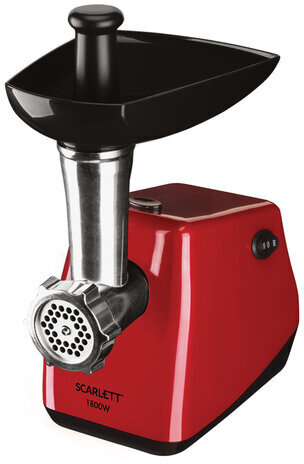 Мясорубка SCARLETT SC-MG45S56, 1800 Вт, производительность 2 кг/мин, 2 насадки, реверс, пластик, красная