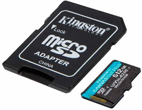 Карта памяти microSDXC 512 GB KINGSTON Canvas Go! Plus, UHS-I U1, 170 Мб/с (class 10), с адаптером, SDCG3/512Gb
