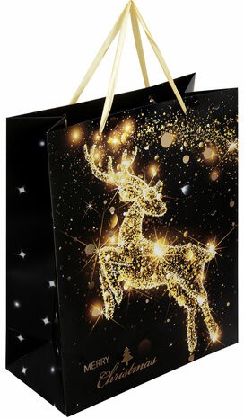 Пакет подарочный (1 штука) новогодний 26x13x32 см, ЗОЛОТАЯ СКАЗКА &quot;Midnight Deer&quot;, фольга, 608231