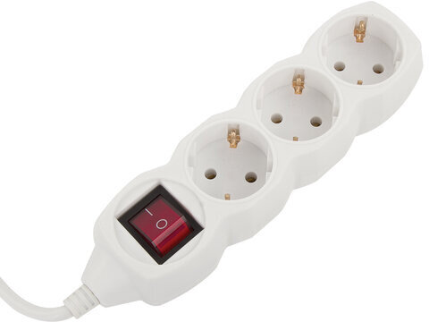 Удлинитель сетевой SONNEN U-135GS, 3 розетки, c заземлением, выключатель, 10 А, 5 м, белый, 511435