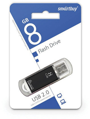 Флеш-диск 8 GB, SMARTBUY V-Cut, USB 2.0, металлический корпус, черный, SB8GBVC-K