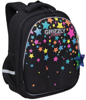 Ранец GRIZZLY анатомическая спинка, c брелоком, для девочек, &quot;COLORFUL STARS&quot;, 36х28х20 см, RAz-386-1/1