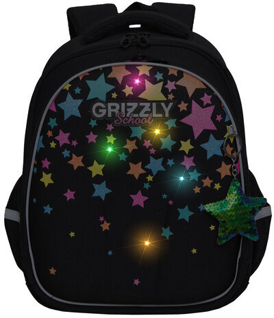 Ранец GRIZZLY анатомическая спинка, c брелоком, для девочек, "COLORFUL STARS", 36х28х20 см, RAz-386-1/1