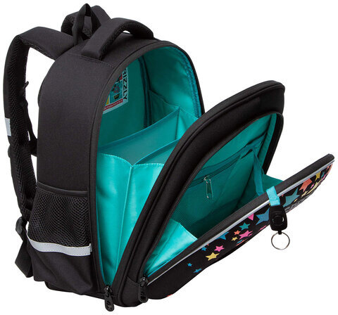 Ранец GRIZZLY анатомическая спинка, c брелоком, для девочек, "COLORFUL STARS", 36х28х20 см, RAz-386-1/1