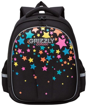 Ранец GRIZZLY анатомическая спинка, c брелоком, для девочек, "COLORFUL STARS", 36х28х20 см, RAz-386-1/1