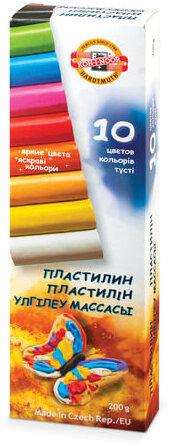 Пластилин классический KOH-I-NOOR "Бабочка", 10 цветов, 200 г, Чехия, 131710, 013171000000RU